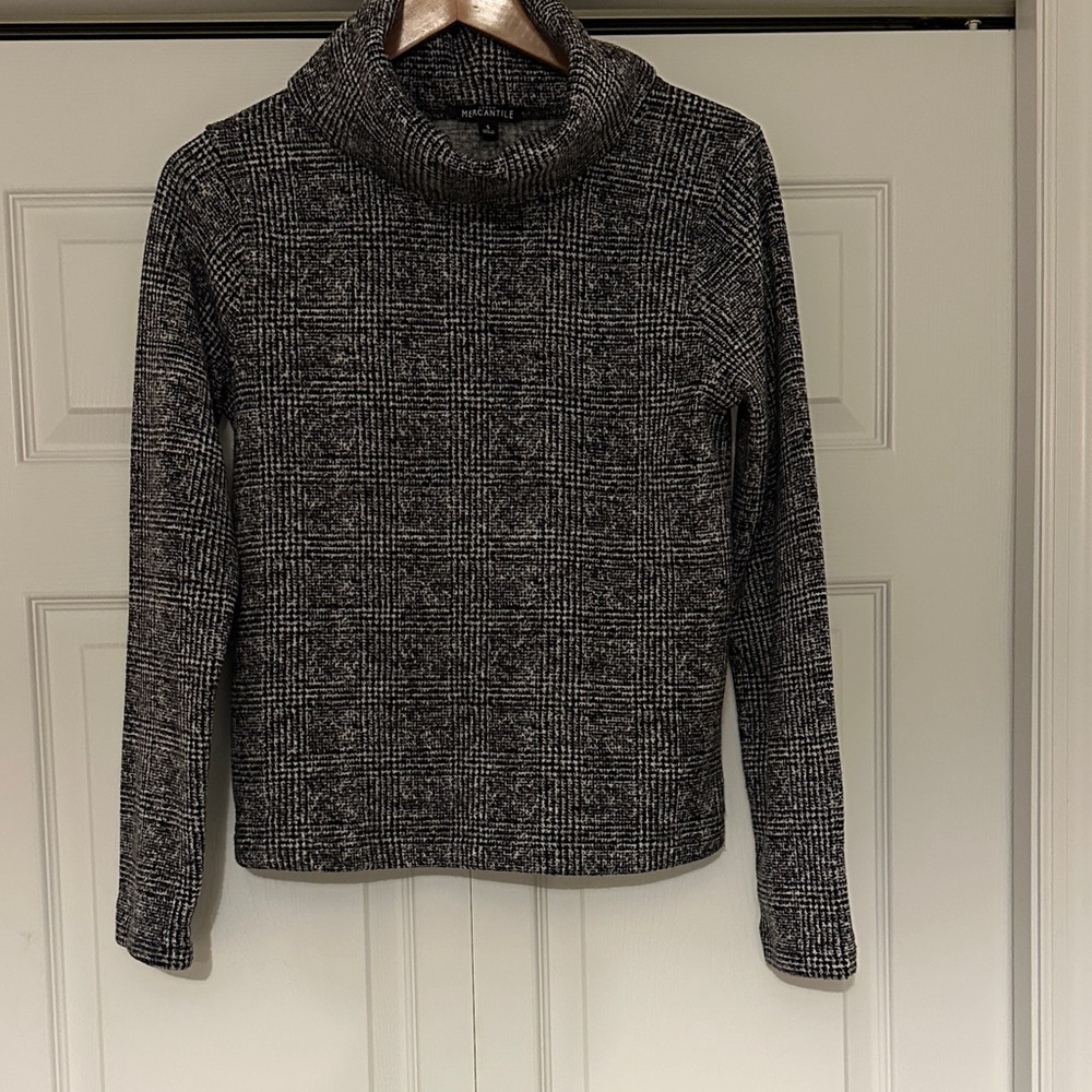Small J.Crew Women's Black and White Plaid Cowl Neck Top
